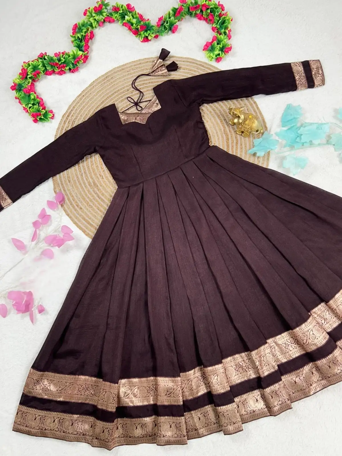 Deep Coffee Vichitra Silk Gown